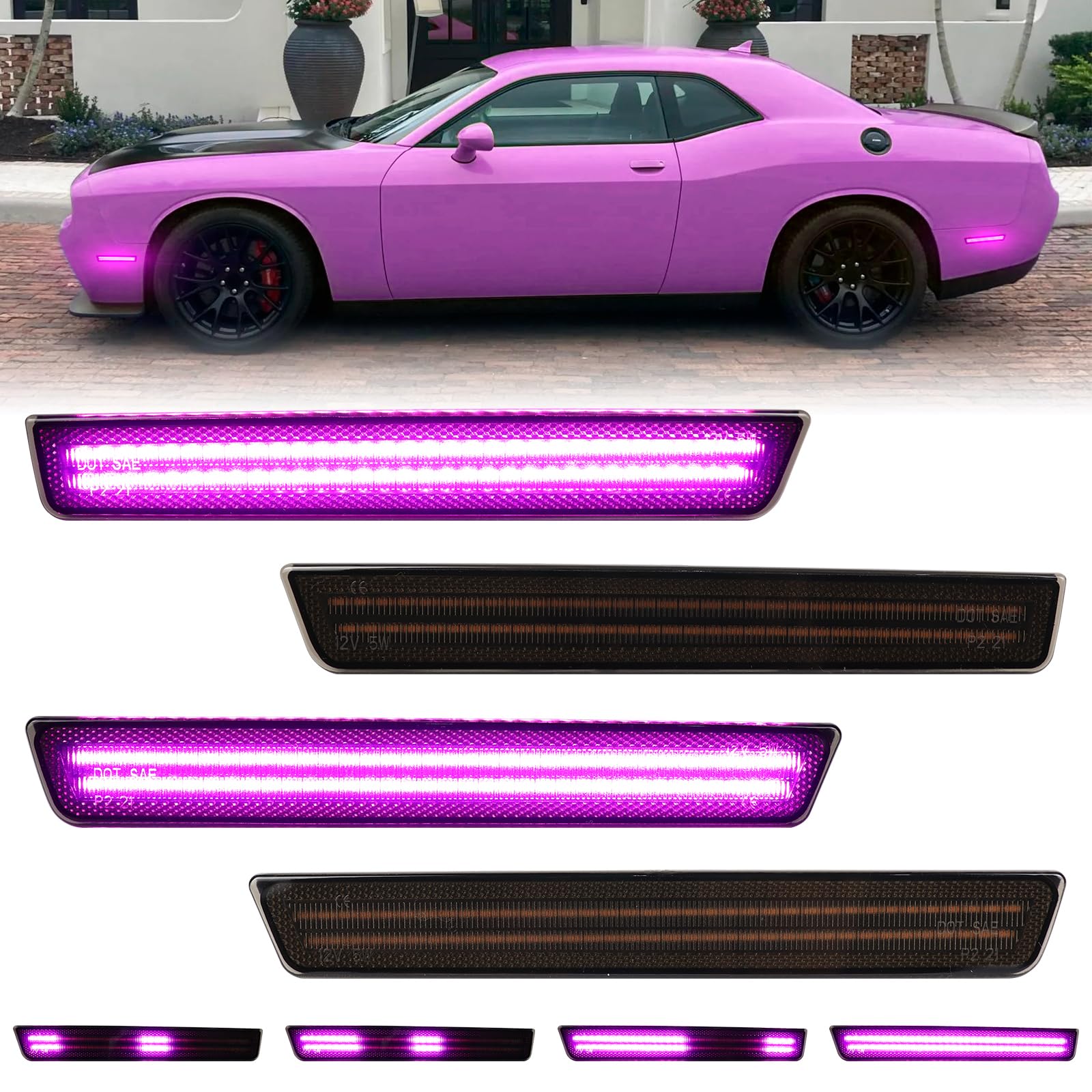 Amazon.com: FetonAuto Dynamic Sequential Pink Purple LED Side